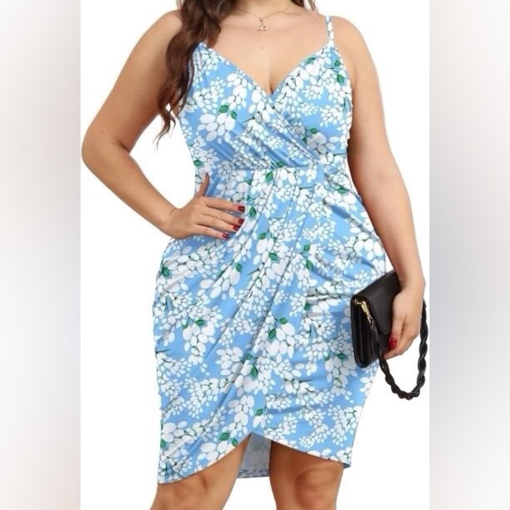 WOMENS PLUS SIZE V NECK BODYCON WRAP DRESS